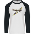 A Supermarine Spitfire Fying Solo Mens L/S Baseball T-Shirt White/Black