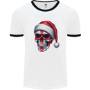 England Christmas Skull Xmas English Flag Biker Mens Ringer T-Shirt White/Black