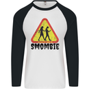 Smombie Antisocial Phone Smartphone Addict Mens L/S Baseball T-Shirt White/Black