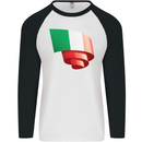 Curled Italy Flag Italians Day Football Mens L/S Baseball T-Shirt White/Black