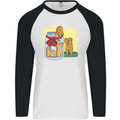 Gingerbread Man Escape Funny Food Mens L/S Baseball T-Shirt White/Black