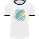 Torn Kazakhstan Flag Kazakh Day Football Mens Ringer T-Shirt White/Black