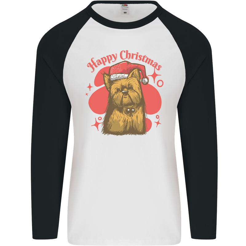 Christmas Yorkshire Terrier Xmas Yorkie Dog Mens L/S Baseball T-Shirt White/Black