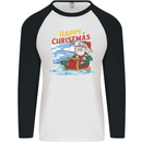 Santa Clause Fishing Funny Christmas Mens L/S Baseball T-Shirt White/Black