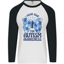 I Wear Blue For Autism Butterfly Autistic Mens L/S Baseball T-Shirt White/Black
