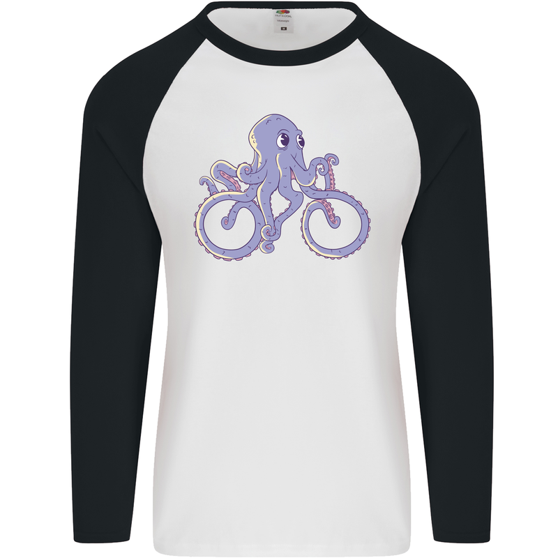 A Cycling Octopus Funny Cyclist Bicycle Mens L/S Baseball T-Shirt White/Black