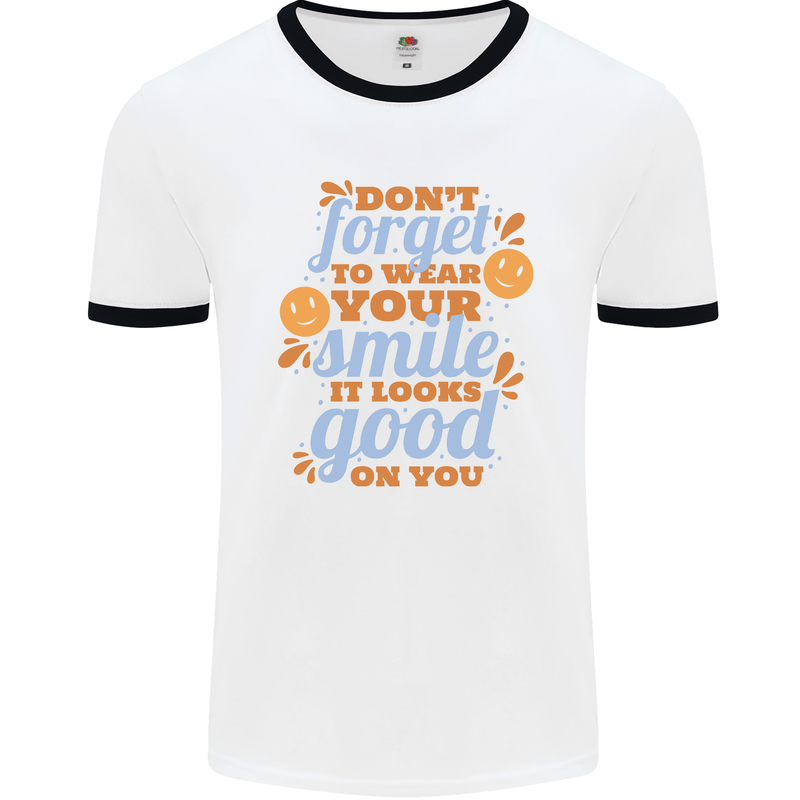Wear Your Smile Feel Good Happy Joy Love Mens Ringer T-Shirt White/Black