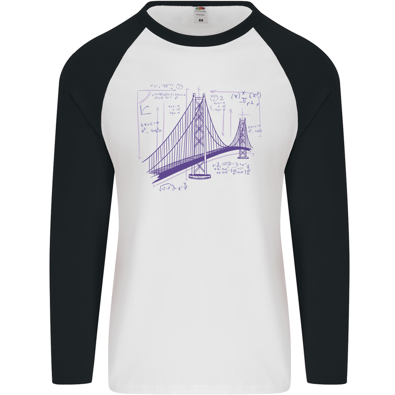 Bridge Equation Physics Maths Geek Mens L/S Baseball T-Shirt White/Black