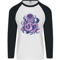 Purple Cthulhu Kraken Octopus Mens L/S Baseball T-Shirt White/Black