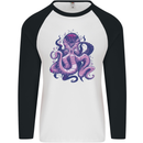 Purple Cthulhu Kraken Octopus Mens L/S Baseball T-Shirt White/Black