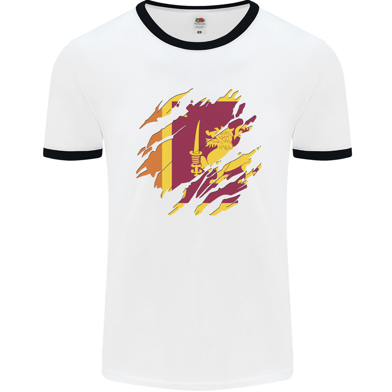 Torn Sri Lankan Flag Sri Lanka Day Football Mens Ringer T-Shirt White/Black