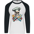 Chef Skull Mens L/S Baseball T-Shirt White/Black