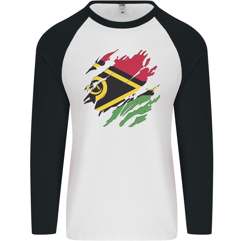 Torn Vanuatu Flag Day Football Mens L/S Baseball T-Shirt White/Black