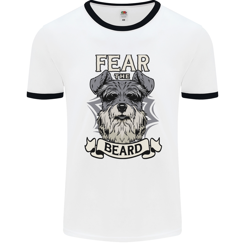 Schnauzer Dog Fear the Beard Mens Ringer T-Shirt White/Black