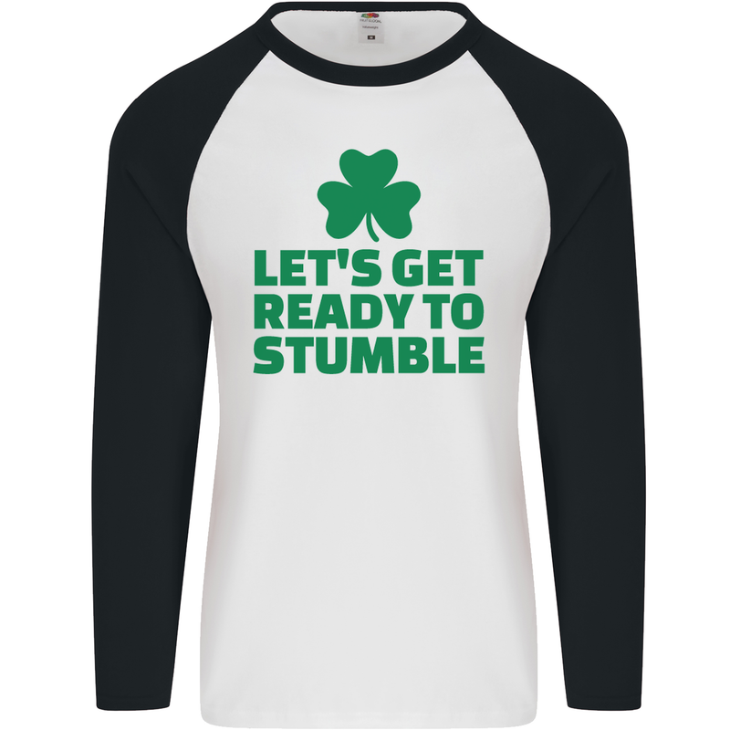 Get Ready to Stumble St. Patrick's Day Mens L/S Baseball T-Shirt White/Black