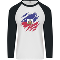 Torn Haiti Flag Haitian Day Football Mens L/S Baseball T-Shirt White/Black