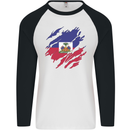 Torn Haiti Flag Haitian Day Football Mens L/S Baseball T-Shirt White/Black