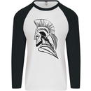 Spartan Helmet Training Bodybuilding MMA Mens L/S Baseball T-Shirt White/Black