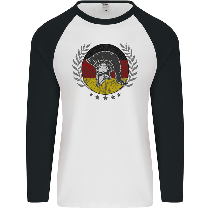 German Bodybuilding Flag Gym Training Spartan Mens L/S Baseball T-Shirt White/Black