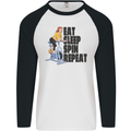 Spinning Eat Sleep Spin Repeat Cycling Mens L/S Baseball T-Shirt White/Black