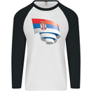 Curled Serbia Flag Serbia Day Football Mens L/S Baseball T-Shirt White/Black