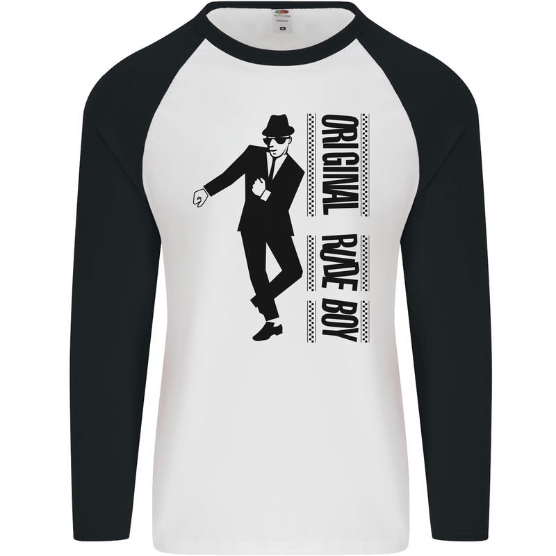 Original Rude Boy 2Tone 2 Tone SKA Mens L/S Baseball T-Shirt White/Black