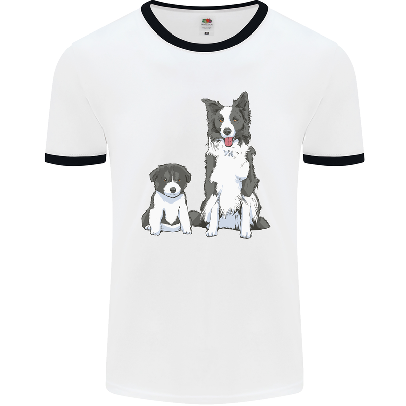 A Border Collie and Puppy Mens Ringer T-Shirt White/Black