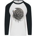 Angel Skull of Death Biker Motorbike Gothic Mens L/S Baseball T-Shirt White/Black