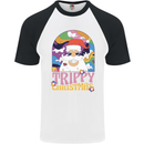 Trippy Christmas LSD Santa Magic Mushrooms Xmas Mens S/S Baseball T-Shirt White/Black