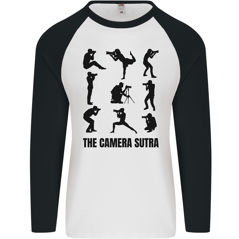 Camera Sutra Funny Photographer Photography Mens L/S Baseball T-Shirt White/Black