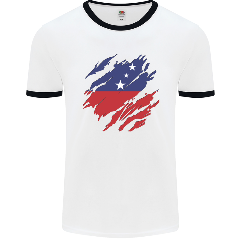 Torn Samoa Flag Samoan Day Football Mens Ringer T-Shirt White/Black