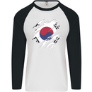 Torn South Korea Flag Korean Day Football Mens L/S Baseball T-Shirt White/Black