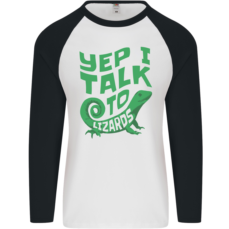 I Talk To Lizards Chameleons Bearded Dragons Mens L/S Baseball T-Shirt White/Black