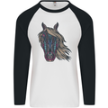 A Tribal Horse Equestrian Mens L/S Baseball T-Shirt White/Black