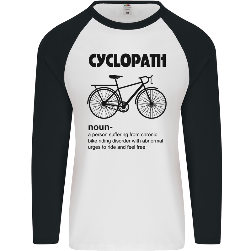 Cyclopath Funny Cycling Cyclist Bicycle Mens L/S Baseball T-Shirt White/Black