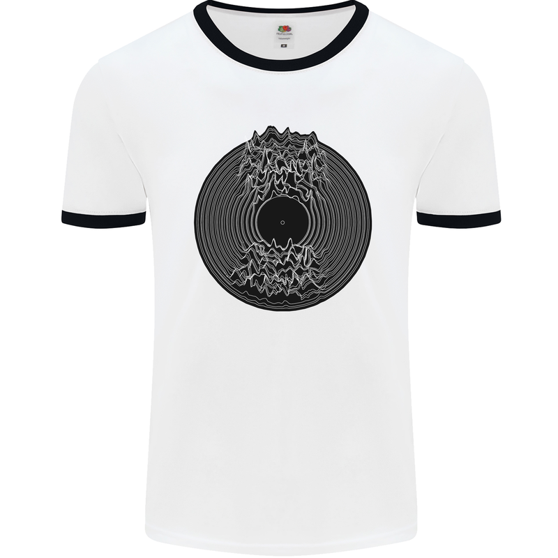 Vinyl Music Sound Waves Turntable Decks DJ Mens Ringer T-Shirt White/Black