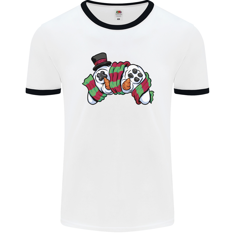 Christmas Snow Video Game Controller Joypad Xmas Mens Ringer T-Shirt White/Black