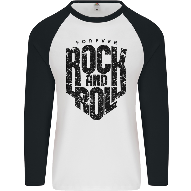 Forever Rock and Roll Music Mens L/S Baseball T-Shirt White/Black