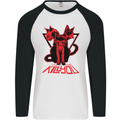 Demonic Cats Halloween Horror Witch Demons Mens L/S Baseball T-Shirt White/Black