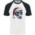 Scotland Christmas Skull Xmas Scottish Flag Biker Mens S/S Baseball T-Shirt White/Black