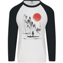 A Japanese Boat at Sunset Mens L/S Baseball T-Shirt White/Black