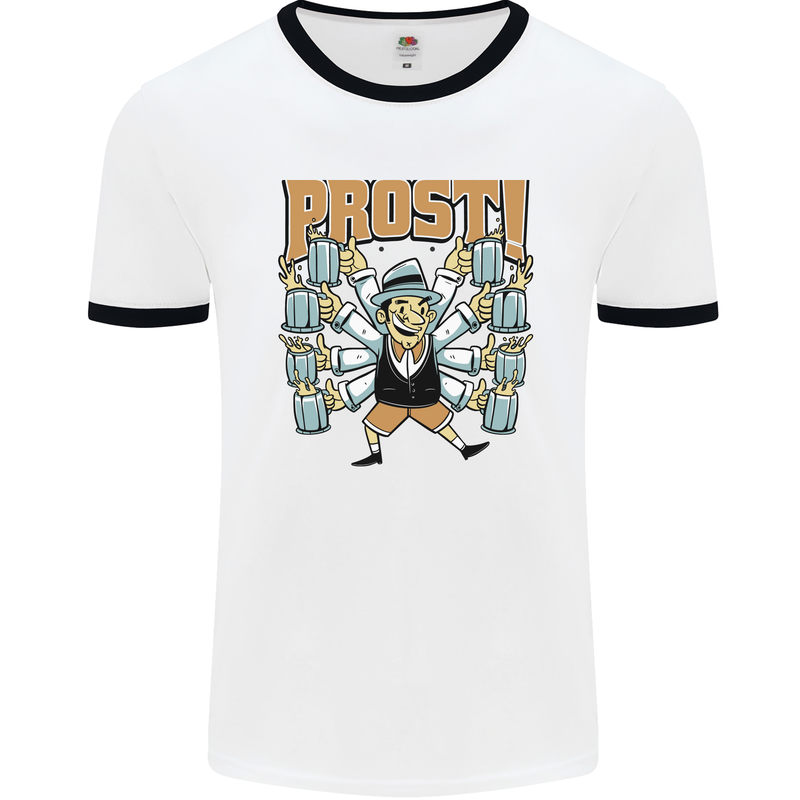 Prost German Oktoberfest Beer Mens Ringer T-Shirt White/Black