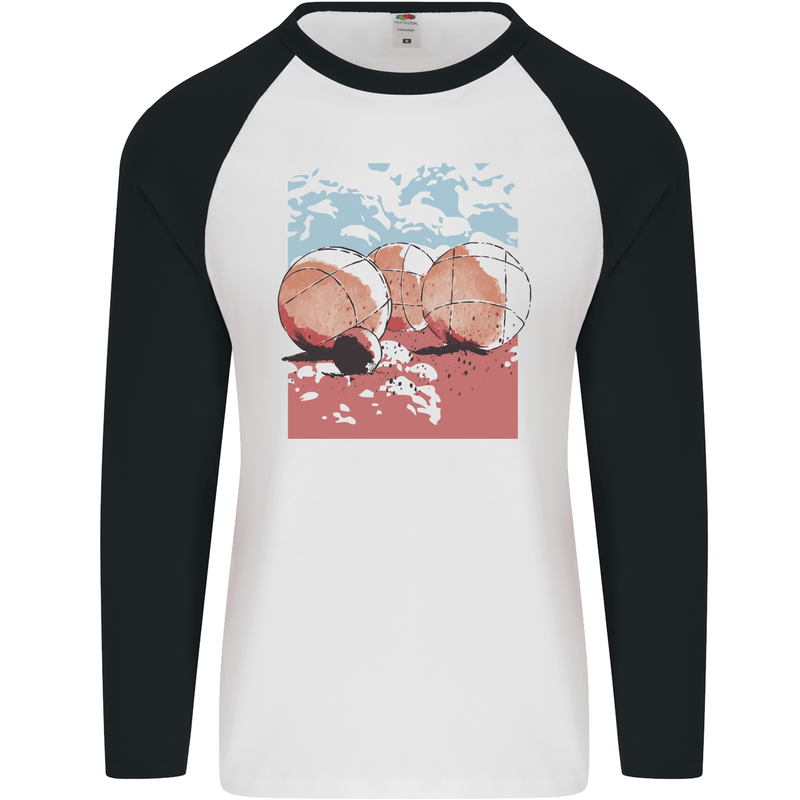 Petanque Balls Boules Bowls Mens L/S Baseball T-Shirt White/Black