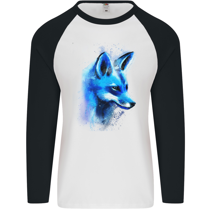 A Fox Watercolour Mens L/S Baseball T-Shirt White/Black