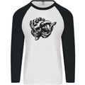 Turbo Skull Car Enthusiast Engine Drifting Mens L/S Baseball T-Shirt White/Black