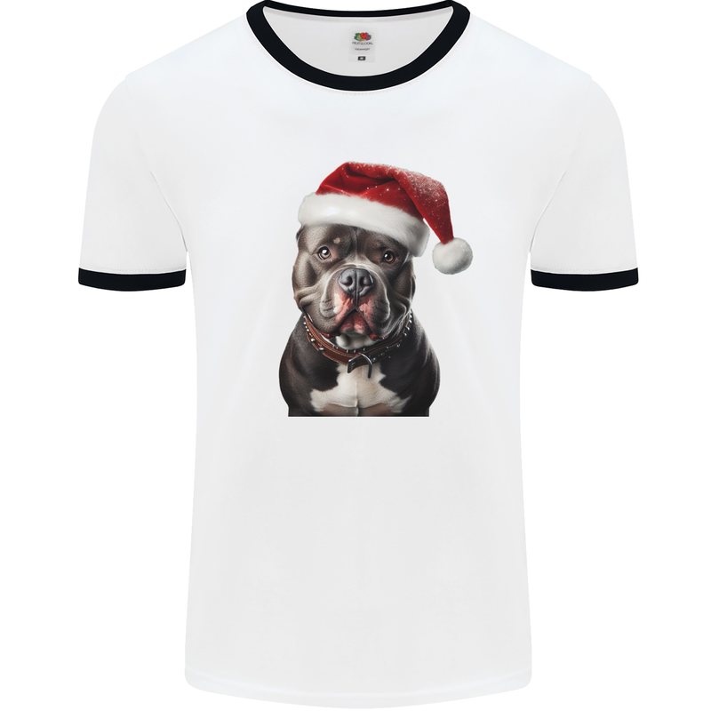 Christmas Staffy Staffordshire Bull Terrier Dog Mens Ringer T-Shirt White/Black