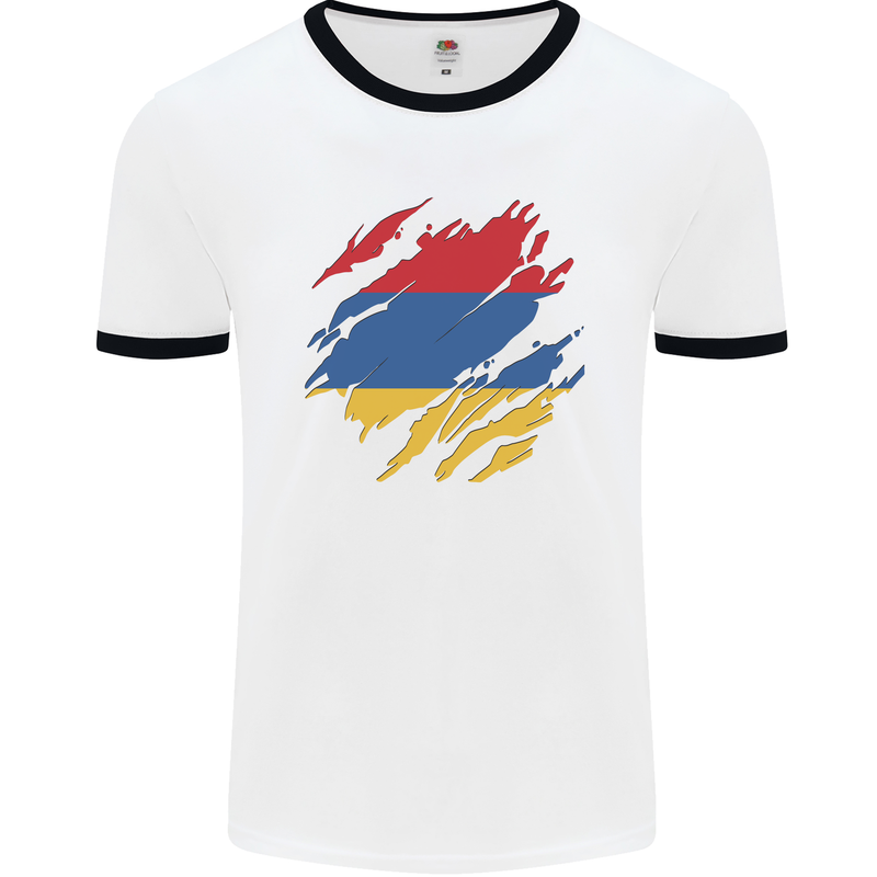 Torn Armenia Flag Armenian Day Football Mens Ringer T-Shirt White/Black