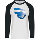 Curled Salvador Flag Salvadoran Day Football Mens L/S Baseball T-Shirt White/Black