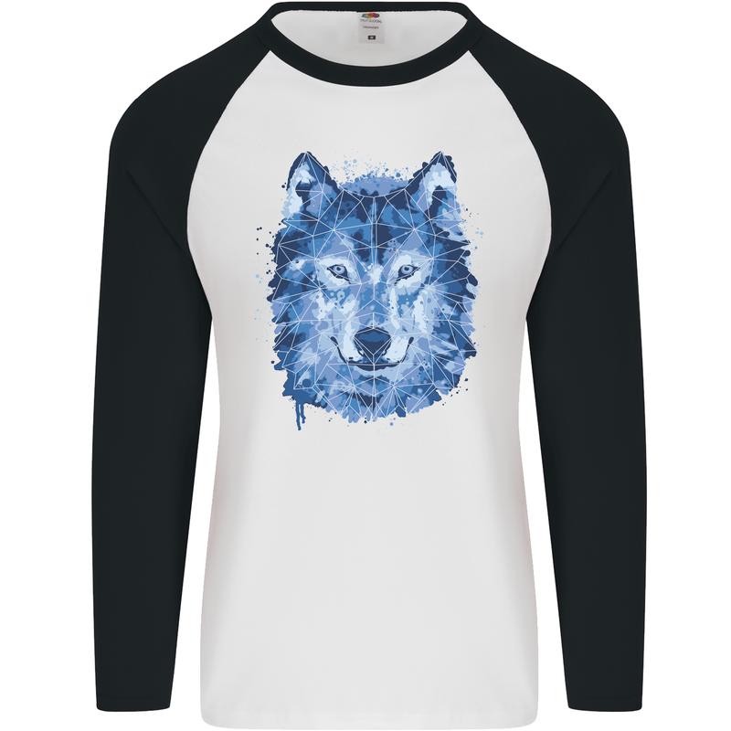 A Polygon Wolf Mens L/S Baseball T-Shirt White/Black