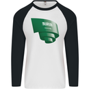 Curled Saudi Arabia Flag Arabian Day Football Mens L/S Baseball T-Shirt White/Black